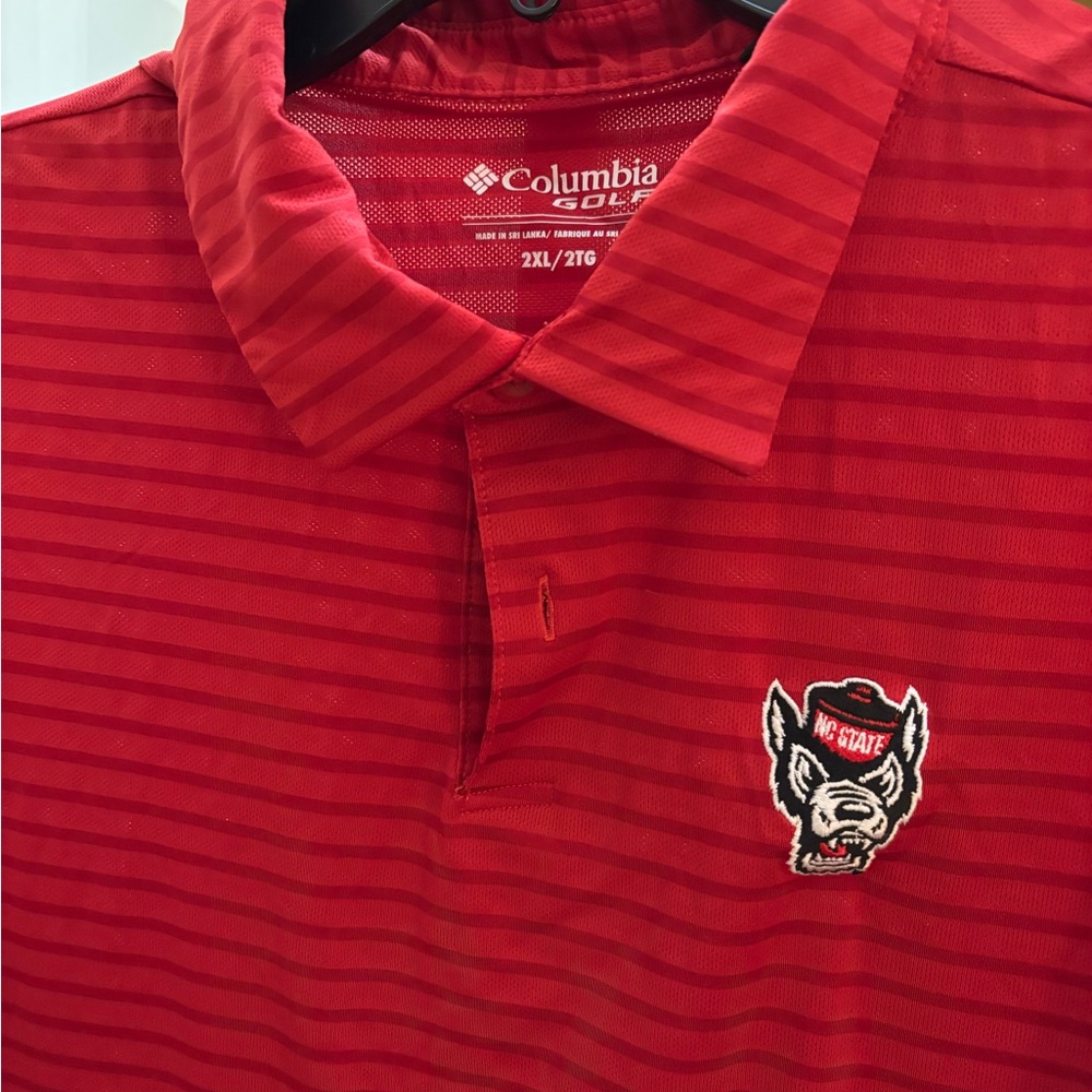 NC State Columbia Men's Polo Shirt in Bold Red Stripes